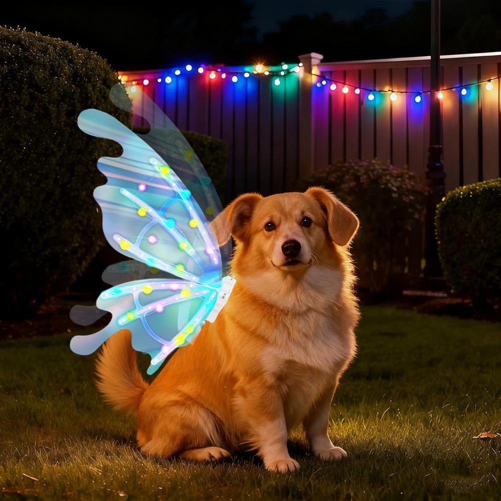 Aripi Costume Animale de Companie Reglabile Accesoriu Animale de Companie Luminescent Aripi Electrice de Zână pentru Câini Pisici cu Lumini LED Luminescente pentru Mediu