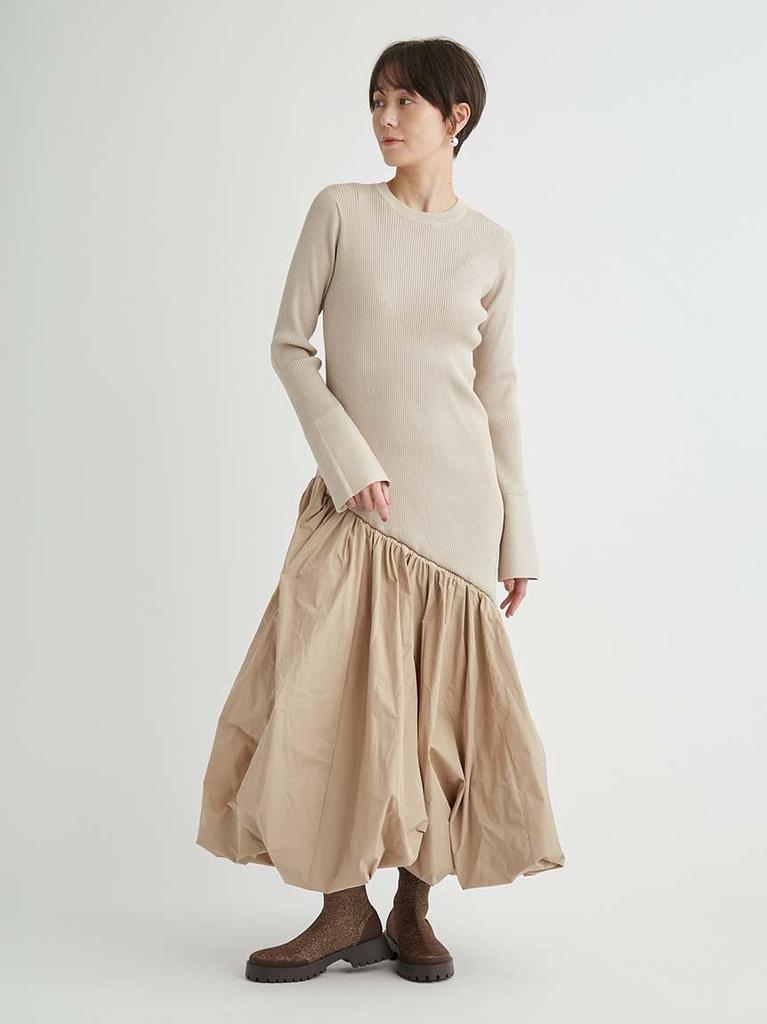 Emi Knit Docking Asymmetrical BEG Dress, 13WNO251004, Women's,