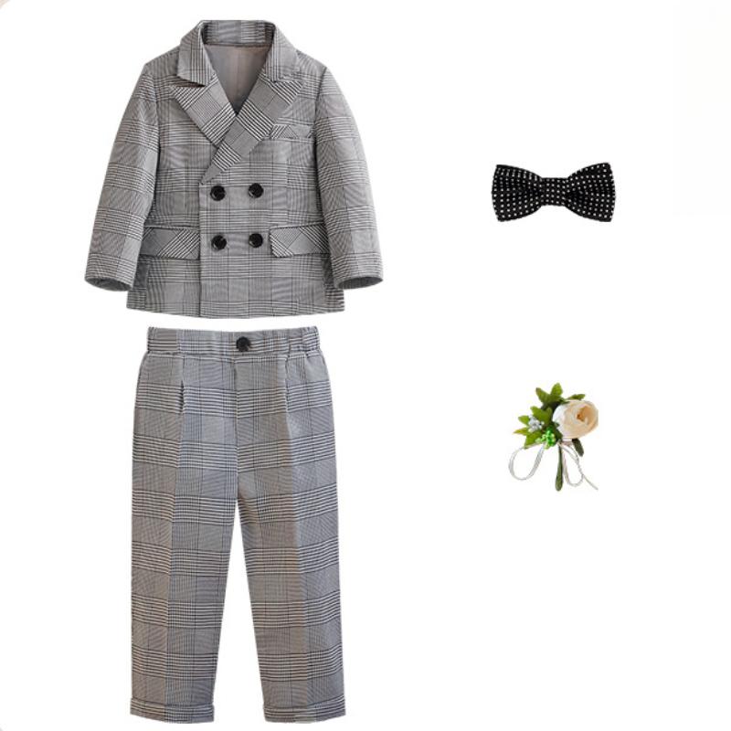 

Деловой костюм для мальчиков, весна-лето 2024, британская клетчатая детская свадебная одежда, серый красивый детский школьный комплект, блейзер 100cm
