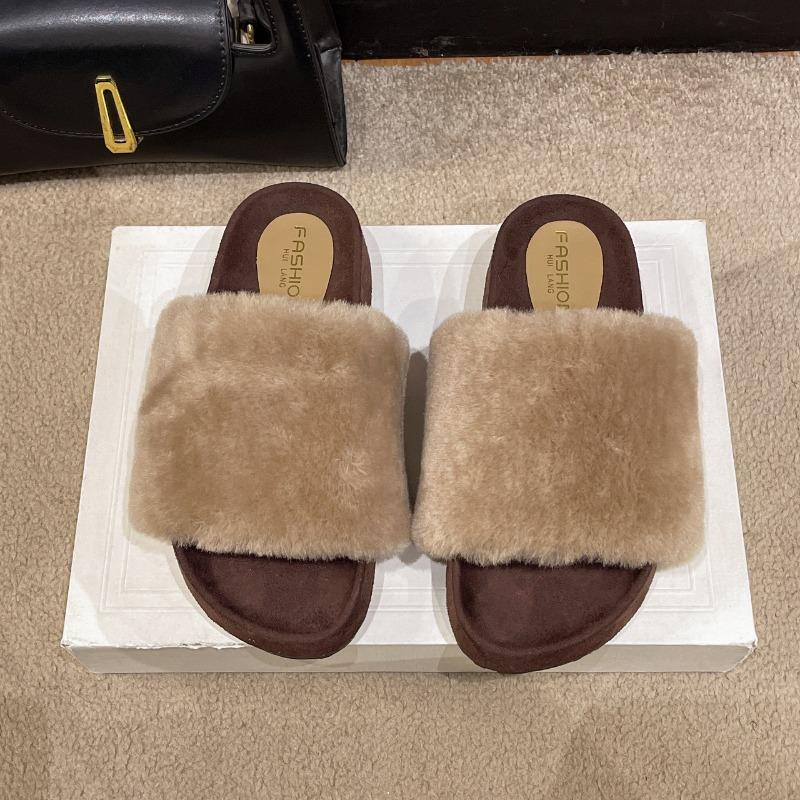 Women's Fashion Slippers Round Toe Platform Sole One-line Slippers Outdoor Fashion All-match Plus-size Casual Korean Style Shoes