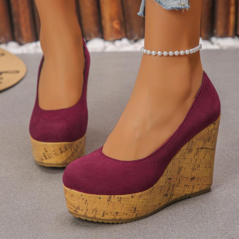 European and American large size wedge heel high heel single shoes autumn new shallow mouth single shoes