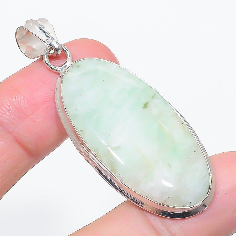 Natural Chrysoprase Gemstone 925 Sterling Silver Jewelry Pendant 2.21" T1I14