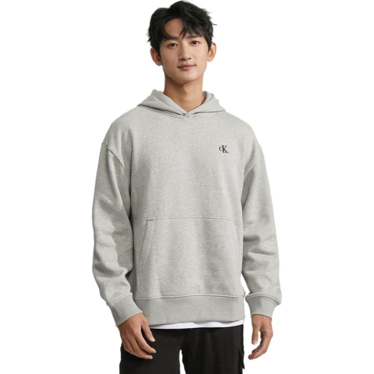Calvin Klein Solid Color Casual Embroidered Fleece Hoodie Men Hoodies Gray 40HM256-032