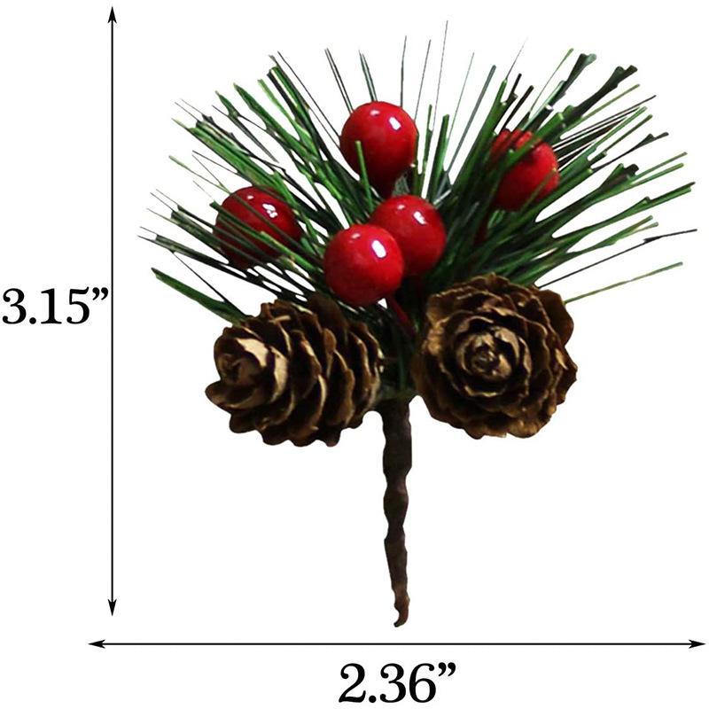 3pcs Pine Needle Mini Christmas Tree Accessories Gift Box Decor Artificial Flower Xmas Decorative Ornament Desktop Red Fruit