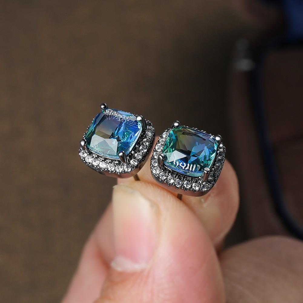 Popular Mini Square Group Set with Diamond Gradient Tourmaline Earrings and Ear Buckles