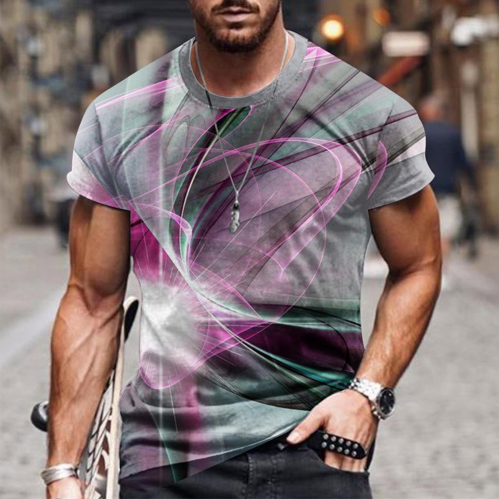 Sommer Rundhals 3D Linienverlauf Druck Top Modische Lässige Kurzarm Herren T-Shirts