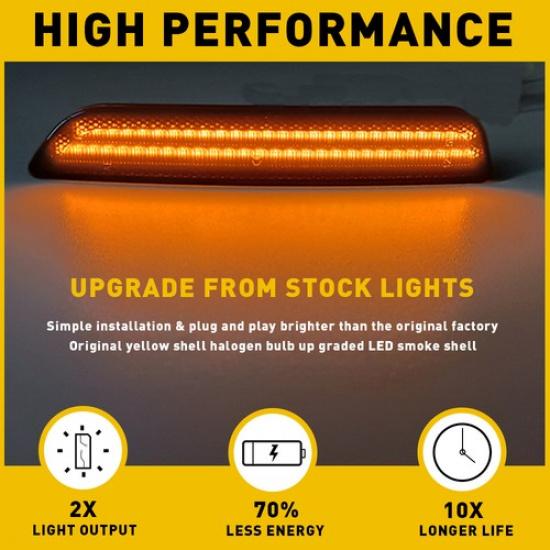 LED Front Bumper Side Marker Lights Smoked Lens Amber Fit 2010-2014 Ford Mustang