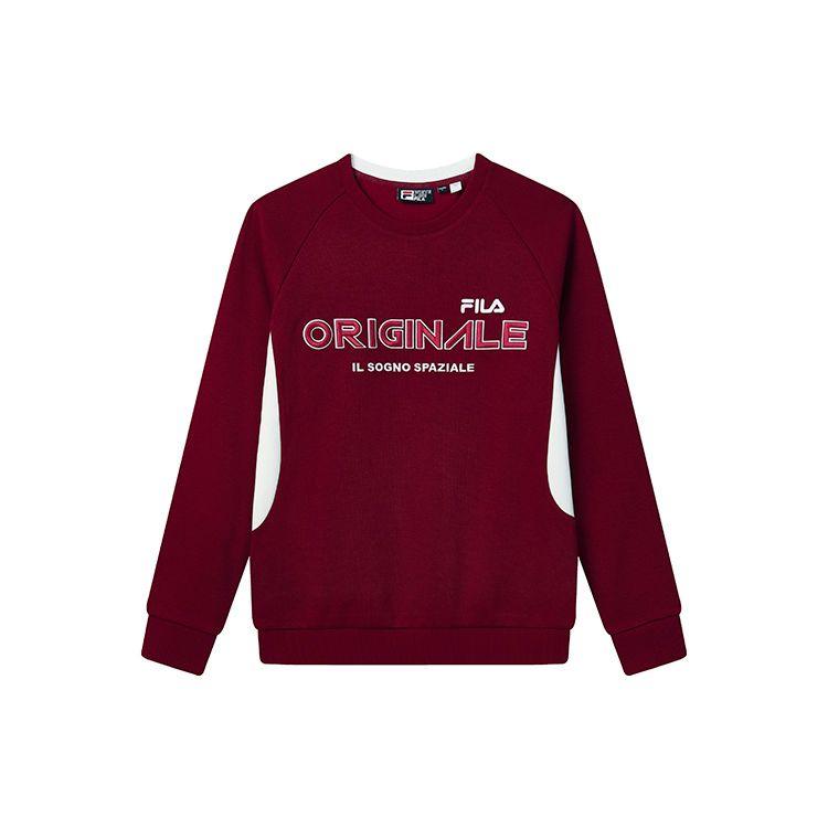 

FILA American Style Color Block Letter Loose Simple Casual Knit Pullover Sweatshirt Men sweatshirt Rose-Burgundy F11M249207FWI M