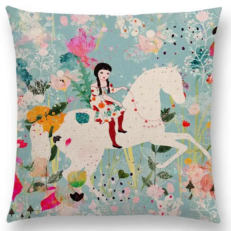 Neueste Kissenbezüge für kleine Mädchen mit Blumenmuster, verträumter Garten, Fantasienacht, Sofakissenbezug für Mädchen