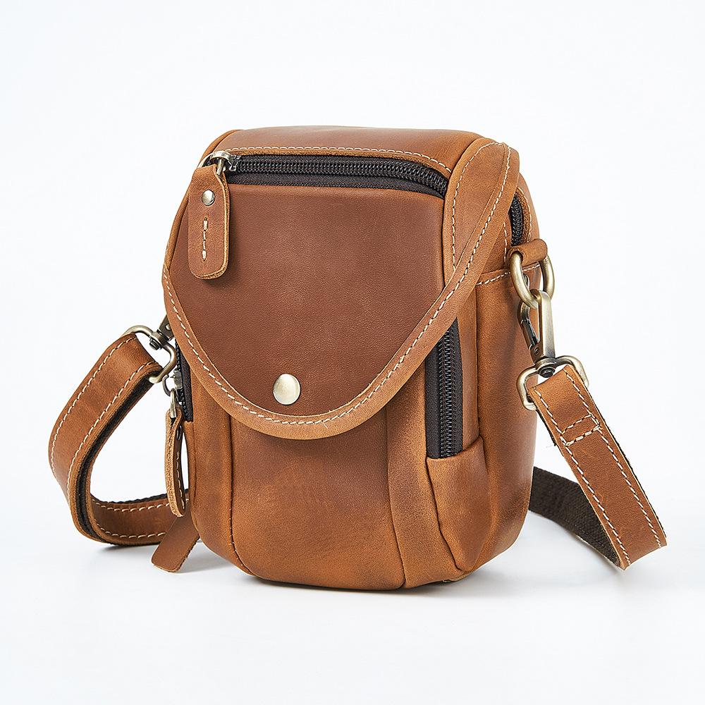 

Retro Waist Bag, Crossbody Bag, Small Bag, Top Layer Cowhide, Outdoor Bag, Crazy Horse Leather, Leather Strap, Mobile Phone Bag, Shoulder Bag коричневий