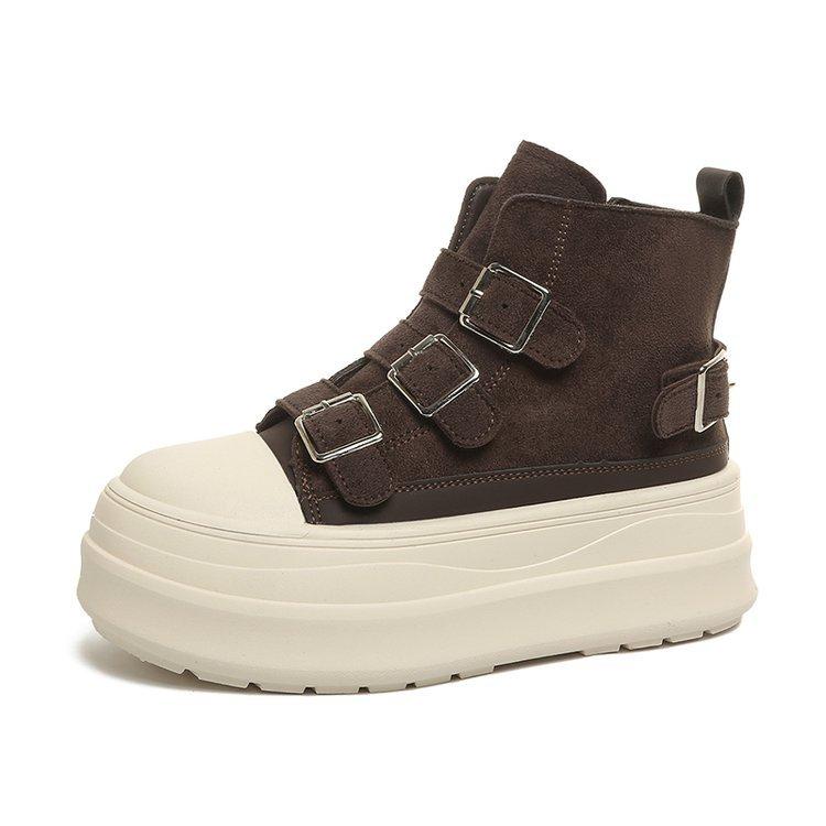 Casual Short Boots Women's Shoes 2025 New Thick-soled Muffin Belt Buckle Casual Height-increasing Martin Boots Women