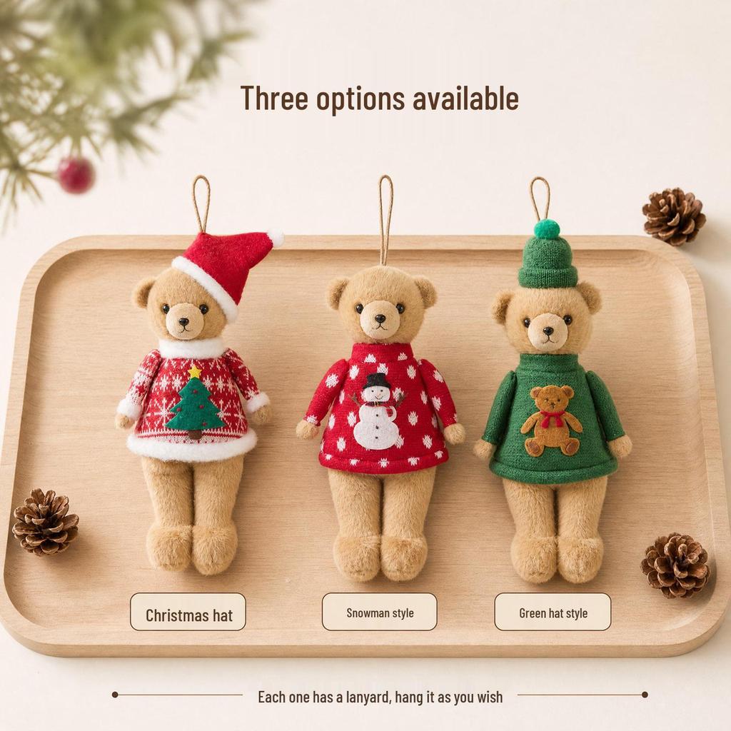 Cross-Border Christmas Decoration: Plush Teddy Bear Figurine Pendants and Ornaments
