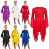 Girls Liturgical Dance Dress Shiny Sequins Patchwork Round Neck Flared Sleeve Asymmetrical Hem Performance Tunic