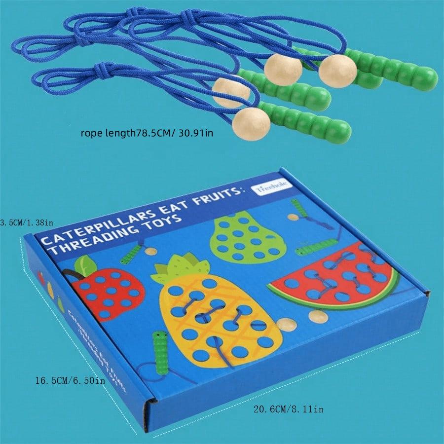 1pc Wooden Early Education Stringing Game Fruit Threading Board  In Colorful Gift Box, Educational Toy For Toddlers,Promotes Creativity,Threading Toy,