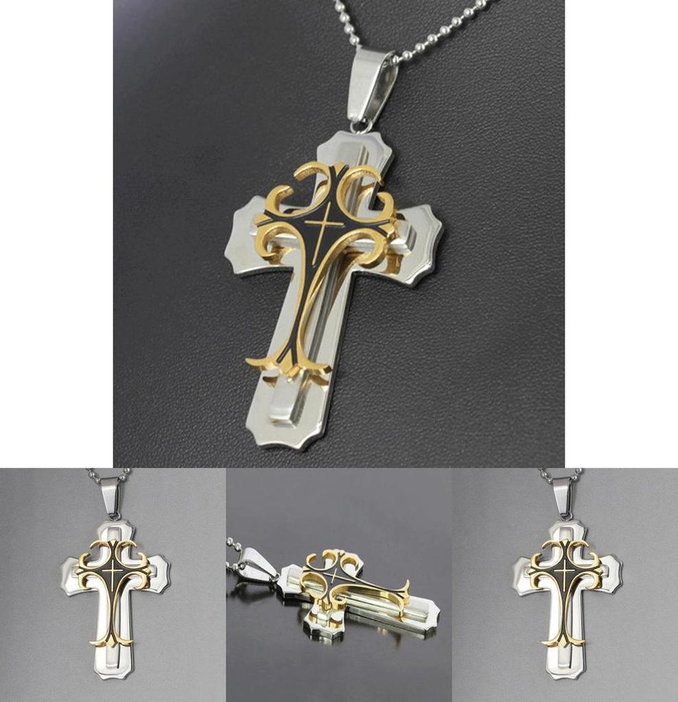 Elegant Cross Pendant Necklace Silver Stainless Steel Chain Crucifix For All Genders