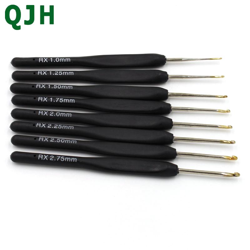 8pcs Thin Head Crochet Hooks Set, Sizes 1.0-2.75mm Black Plastic Handle Aluminum Hook Knitting Needles, Diy Weaving Craft Tool