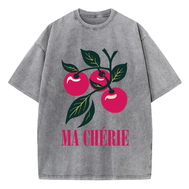 Vibrant Cherries Printing Washed TShirts Womens Cotton T Shirts ONeck Comfortable Distressed Tops Summer Casual Woman Clothes