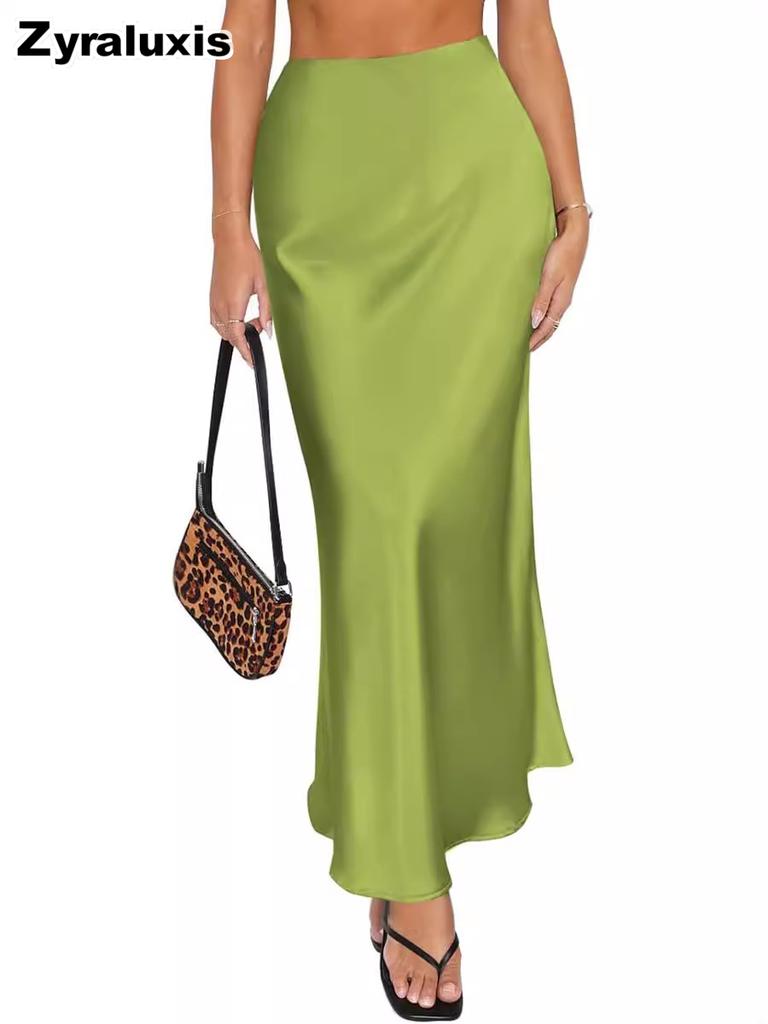 Summer High Waist Fishtail Satin Wrap Pencil Skirt