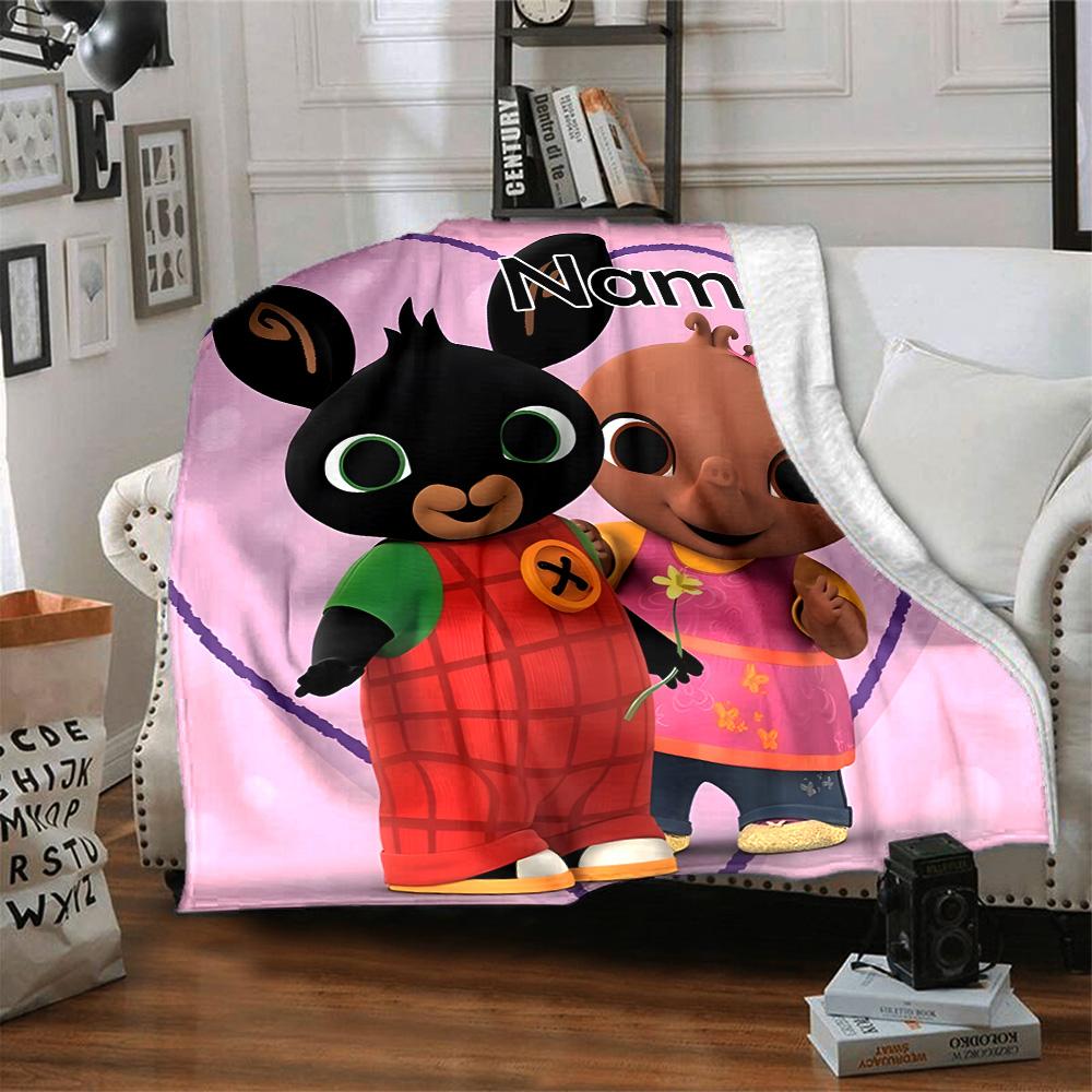 Customizable Bing Bunny2 Throw Blanket – Personalized Name, All-Season Cozy Snug Blanket, Machine Washable, Personalized Blanket