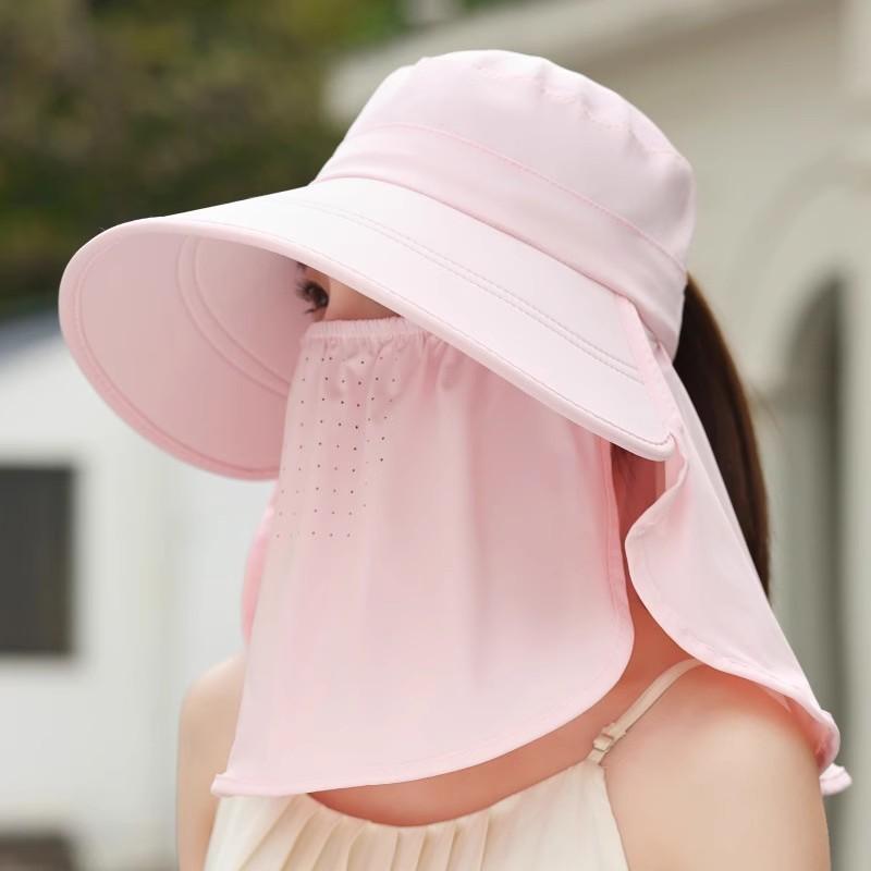 Casual Foldable Shawl Fisherman Hat Wide Brim Adjustable Ice Silk Sunscreen Hat Anti Uv Breathable Tea Picking Hat Summer