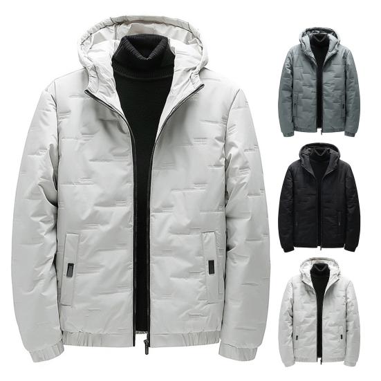 Men Jacket Hooded Thermal Windproof Slim Fit Warm Quilted Coat with Zipper Pockets Autumn Winter Casual Outerwear