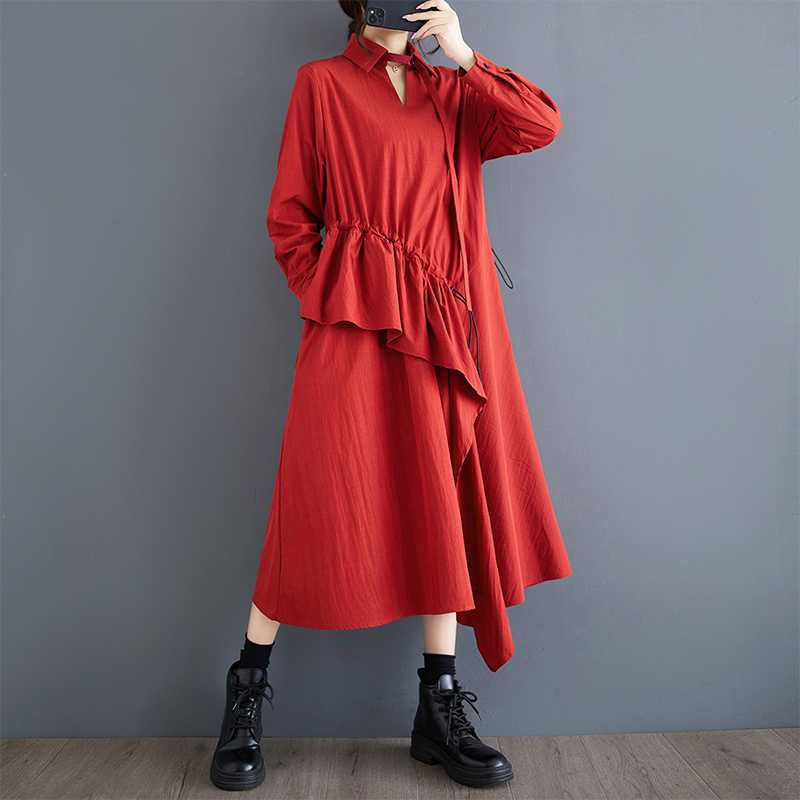 

Новые Свободные Модные Тонкие Платья с Необычными Плиссированными Воланами, Элегантные One Size красный