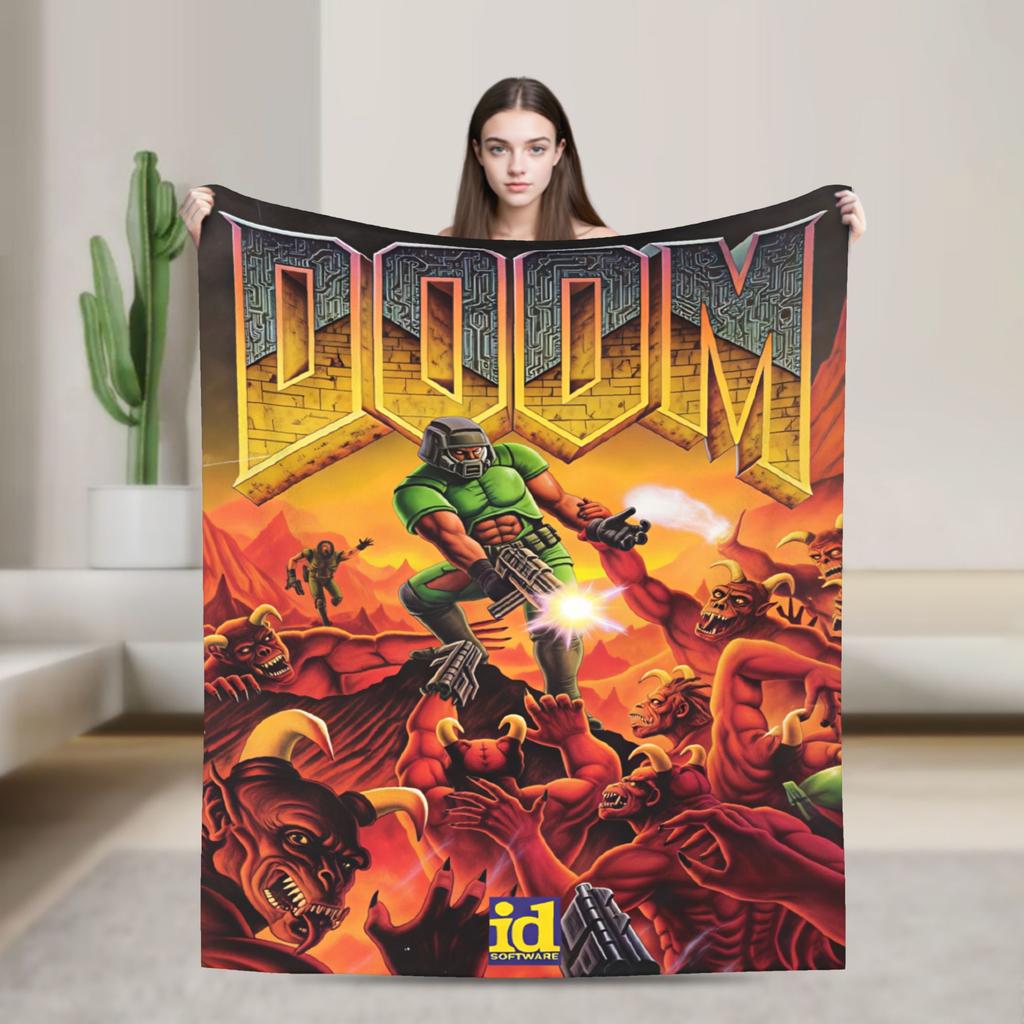 Doom Slayer Gaming Blanket  Warm Fashion Plush Throw Blanket For Couch Chair Sofa Bed Camping Flannel Bedspread Bed Cover