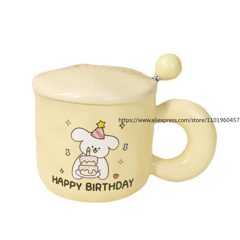 Niedlicher Welpenkuchen Tasse mit Deckel Löffel Keramiktasse Geschenk für Mädchen, Ein unvergessliches Geburtstagsgeschenk