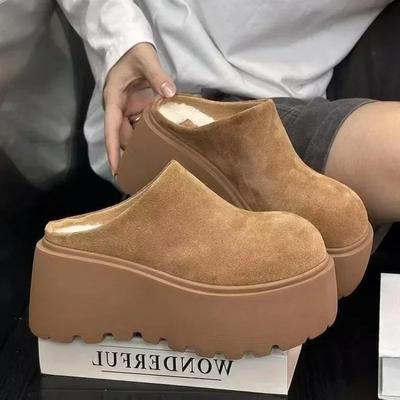 Fashion Slippers Female Shoes On Sale Winter Retro Round Toe Women's Thick Sole Slippers Fashion Warm Ladies Outer Wear Slippers