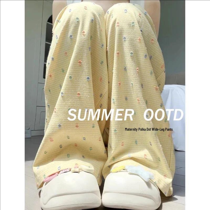 

Maternity Polka Dot Wide-Leg Pants: Spring/Summer 2026, Ideal for Pre and Post Pregnancy, Loose and Casual Fit Medium синий
