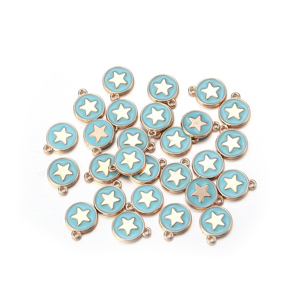 

10pcs/Lot 14.5x11.5mm Round Five-pointed Star Enamel Charms for Jewelry Making Double Side Handmade Pendant For Diy Bracelet небо синє кольору