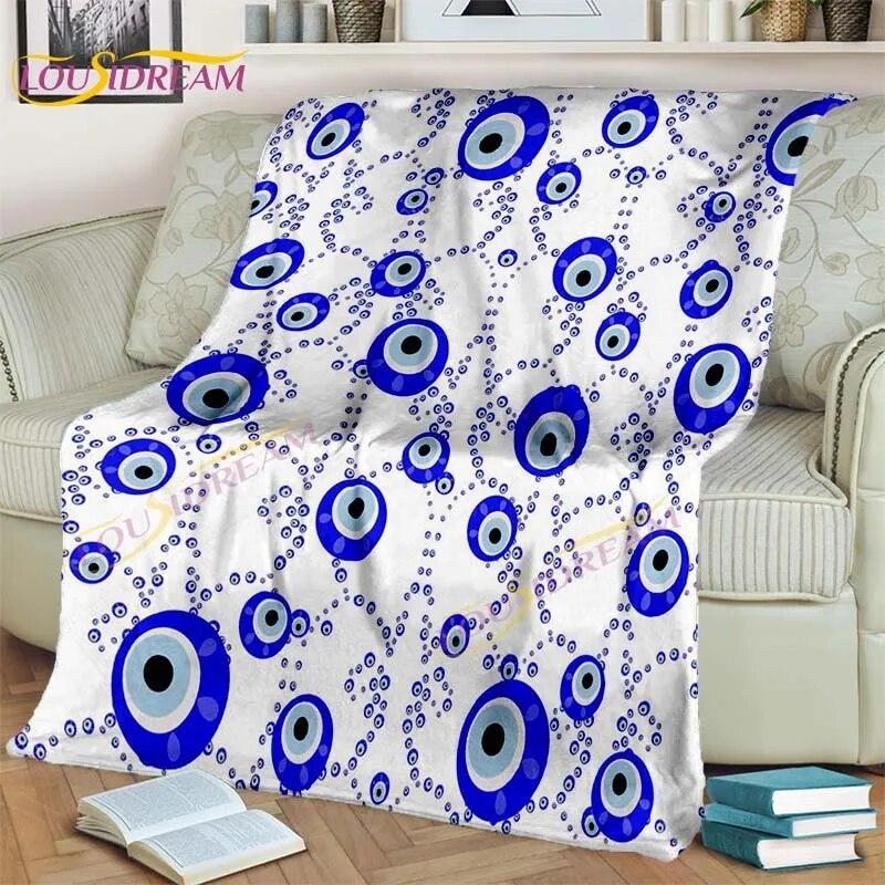 Bule Evil Eye Blanket Hamsa Hand Psychedelic Blanket for Travel Bedding Chair Adult Lightweight Bohemian Style Blanket Tapestry