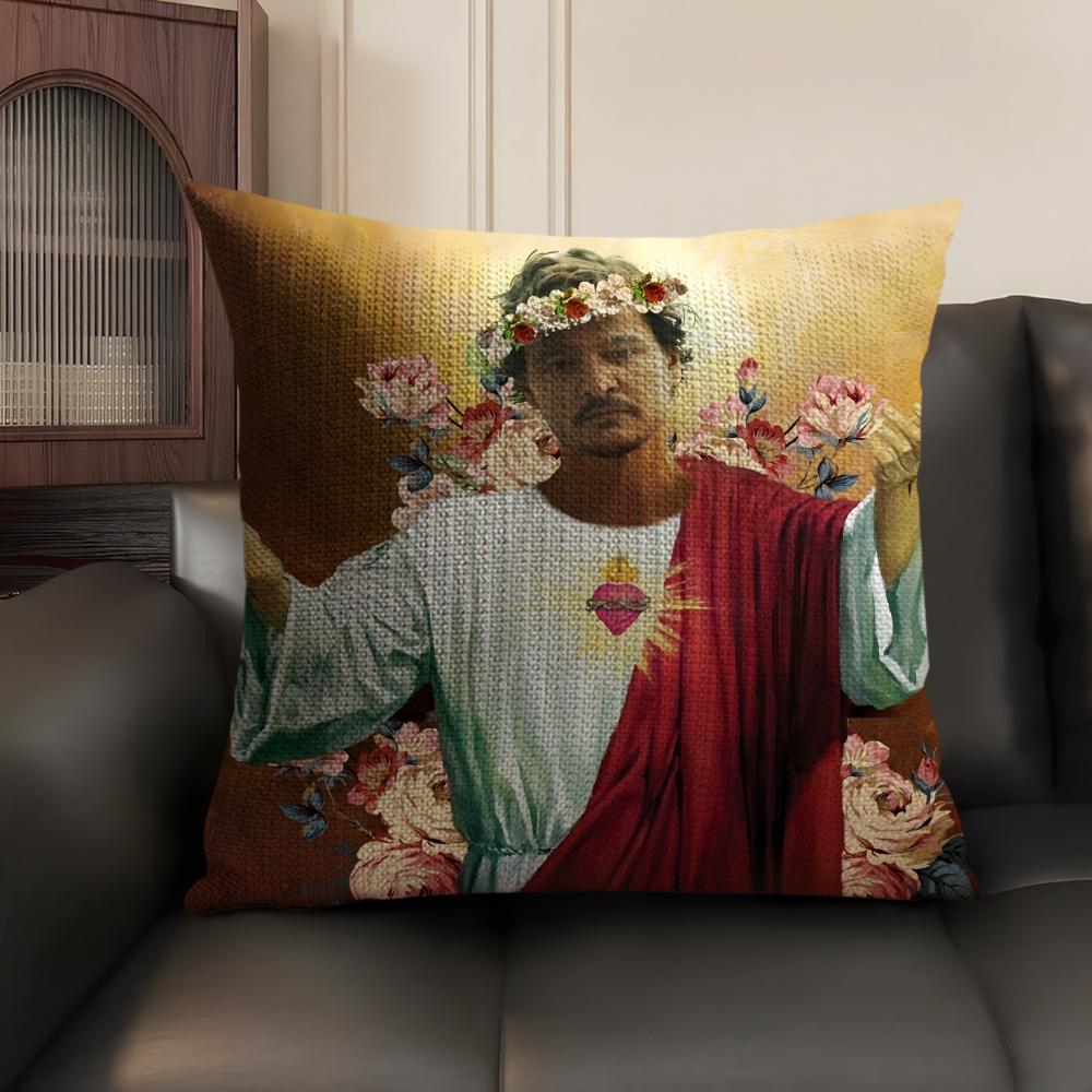 P-Pedro Pascal Daddy Cushion Cover Natural Linen Organic Fabric Double-Sided Printing Sofa Home Decor Gift Pillow Case