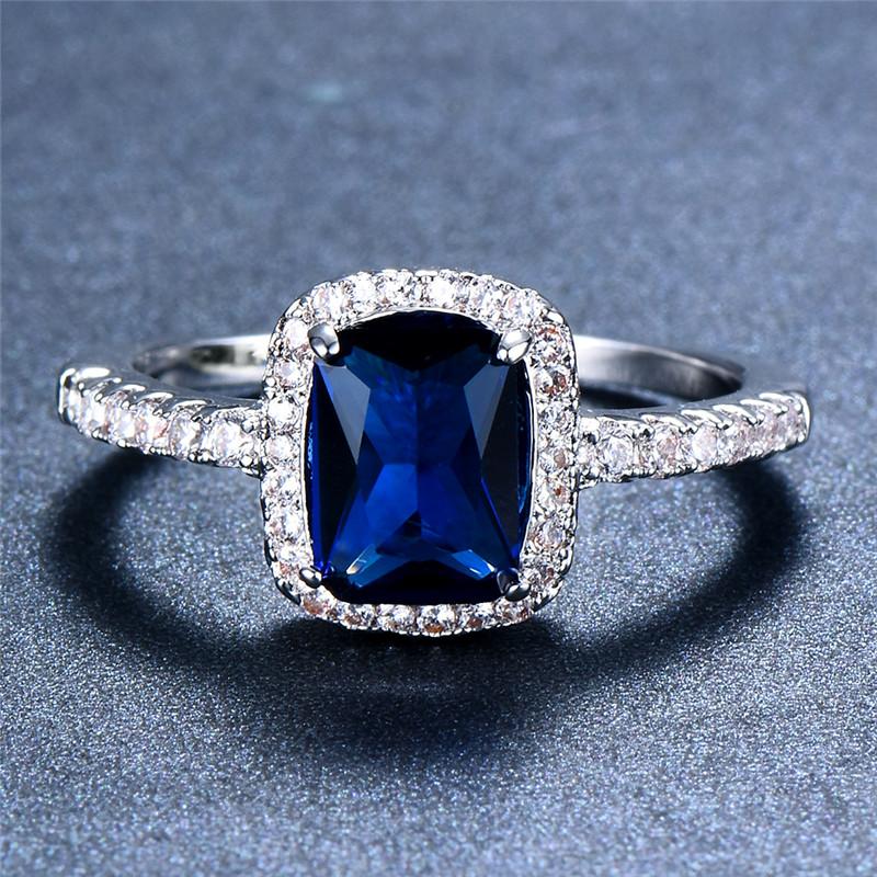 Bague de Luxe Femme Fille Grosse Pierre de Cristal CZ Couleur Blanc Bleu Violet Vert Alliances Pour Femmes
