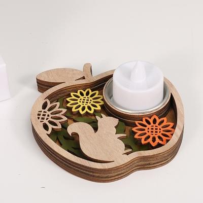 2Pcs Natural Wood Candle Holders Halloween Various Decoration Festival Tabletop Display Safe and Stable Base