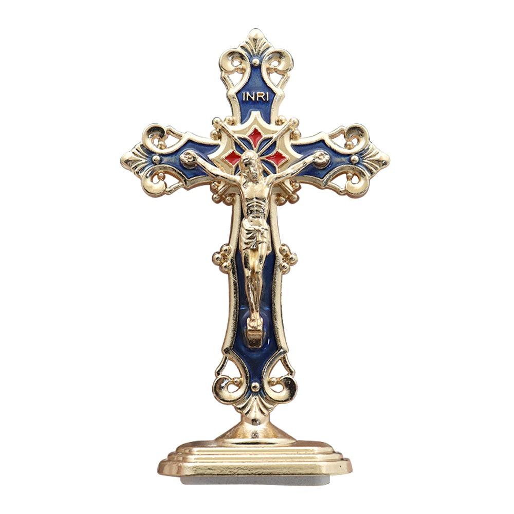 Golden Cross Ornaments Double-sided Tape Metal Statues Creative Handicrafts Oil Droped Colors Car Ornaments Christ On The Stand