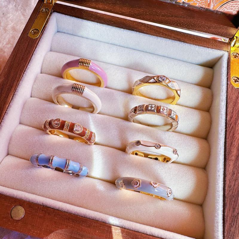 Fashionforward Color Morandi Enamel Ring For Women Modern And Chic Style Adjustable