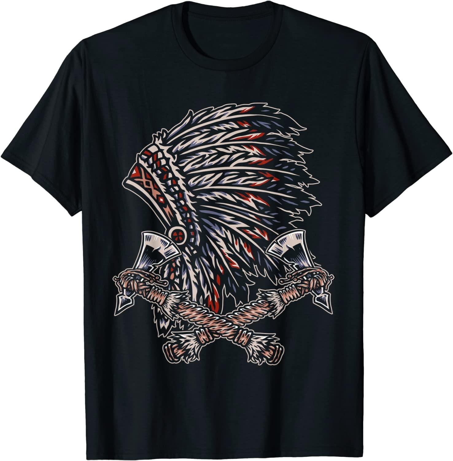 BEST! Indigenous Native Pride Headdress Axe Tribe Native American Tee Size S-3XL S