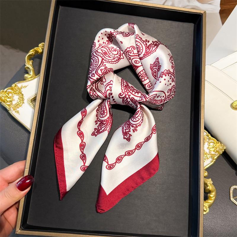 European American 70cm Small Square Imitation Silk Scarf - Printed Versatile Headscarf/Neck Protector