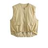 Women Yellow Pocket Irregular Big Size Casual Vest V Collar Sleeveless Fashion Tide Spring Autumn