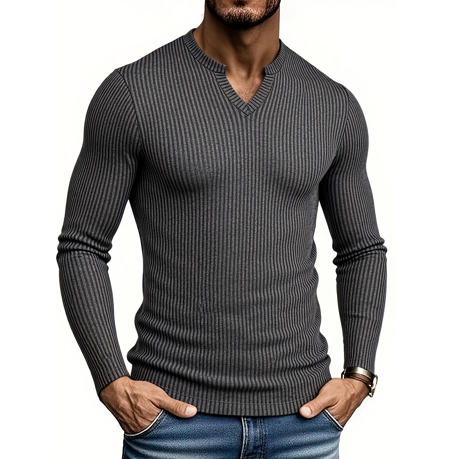 Men s Color V-neck Slim Fit Long Sleeved Casual Outdoor Sports Top L