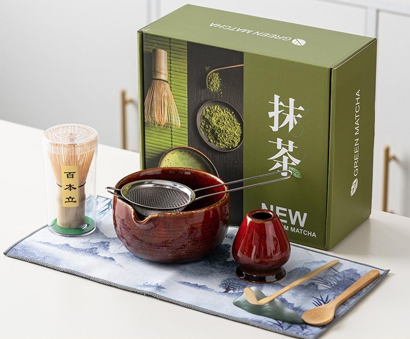 8pcs Large Matcha Bowl Set with Bamboo Whisk And Brush Japanese Style Tea Bowl for Matcha Lovers