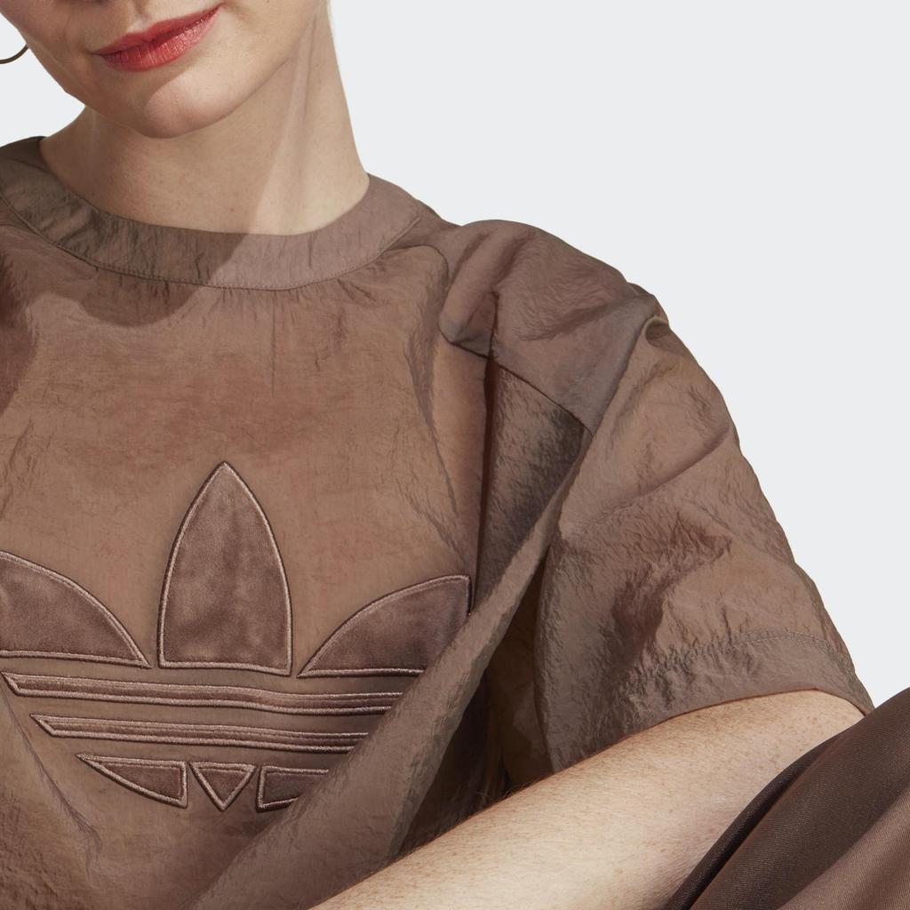 Adidas Originals Trefoil Logo Print Casual Round Neck Short Sleeve T-Shirt Women T-Shirts Brown IC7216