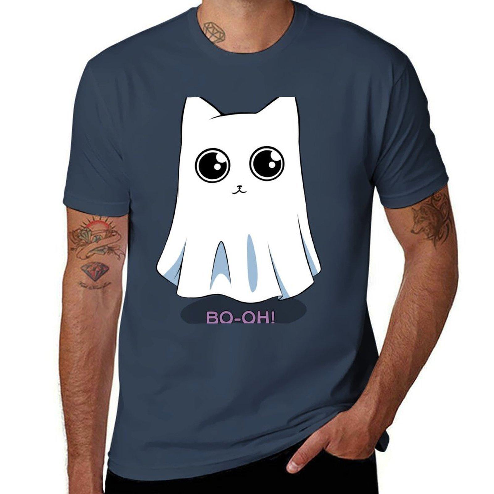 Ghost Cat Tshirt Comfortable Basic Crew Neck Tee S
