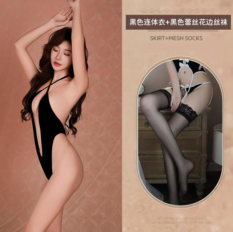 New Sex Sexy Underwear Hollow Lace-up Open Crotch Onesie Hot Free Uniform Temptation Pajamas