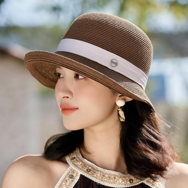 

Шляпа от солнца женская французская элегантная соломенная шляпа Lafite, солнцезащитная шляпа для улицы с защитой от ультрафиолета, шляпа для бассейна one size fits all темно-коричневого