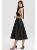 2025 European & American Style Black Halter Square Neck Sleeveless Retro Dress