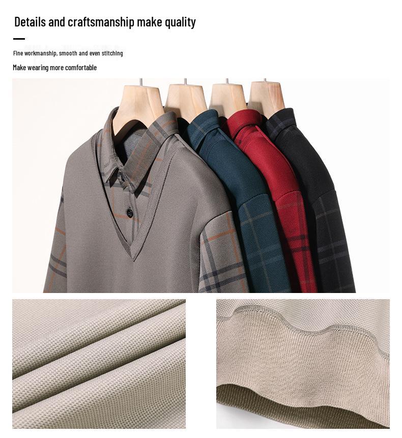 Men's Fleece-Lined Two-Piece Shirt Collar Knitted Sweater - Autumn/Winter Warm Base Layer