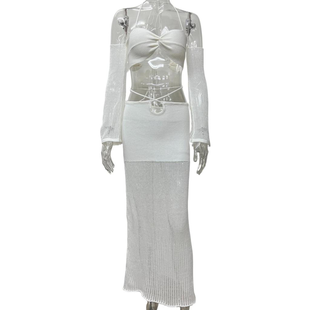 Women's Two-Piece Sexy Knitted Beach Bikini and Sweater Dress Set