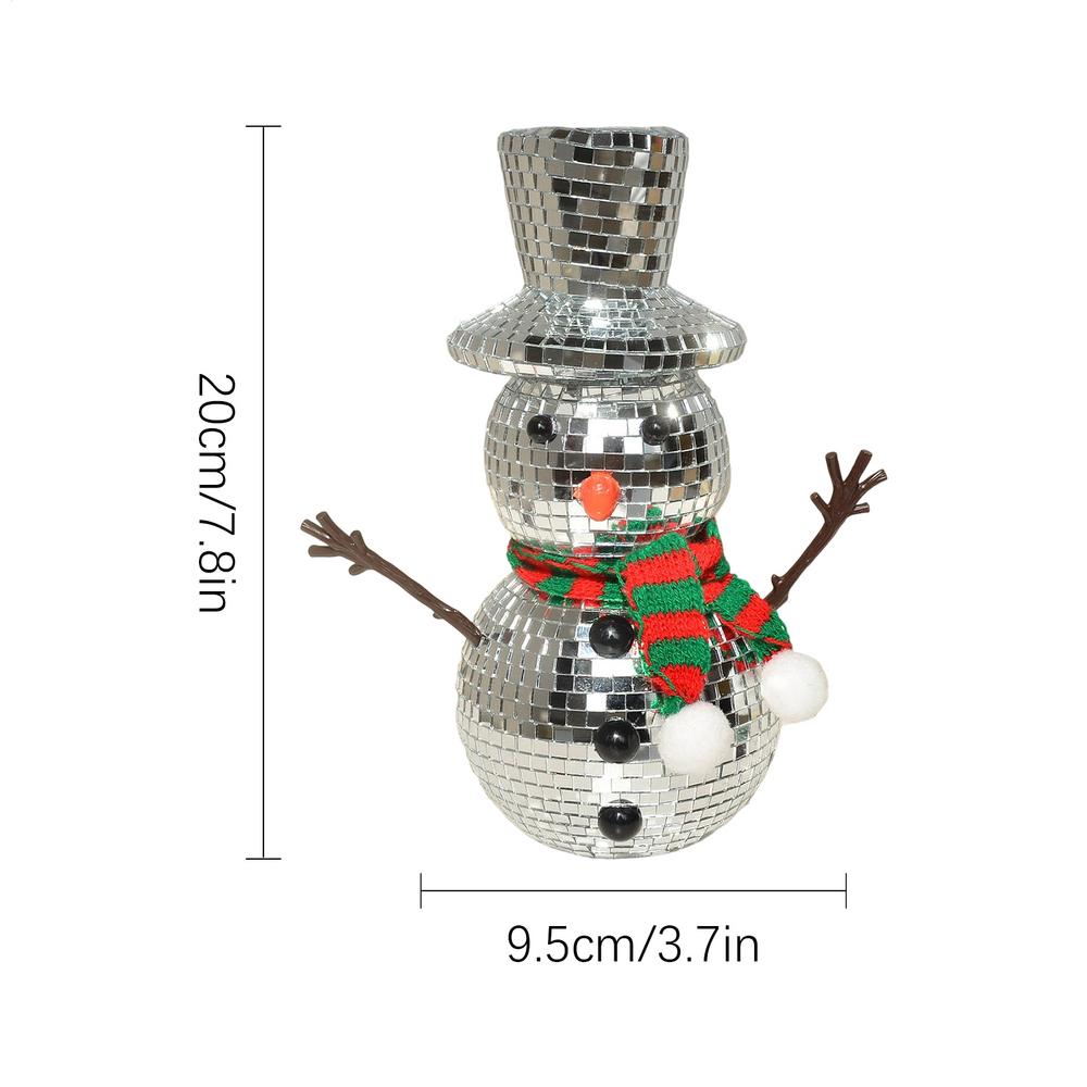 

Christmas Snowman Figurine Reflective Mirror Ball Ornament Snowman Winter Tabletop Decoration For Home Party Holiday Decor 20x9.5cm